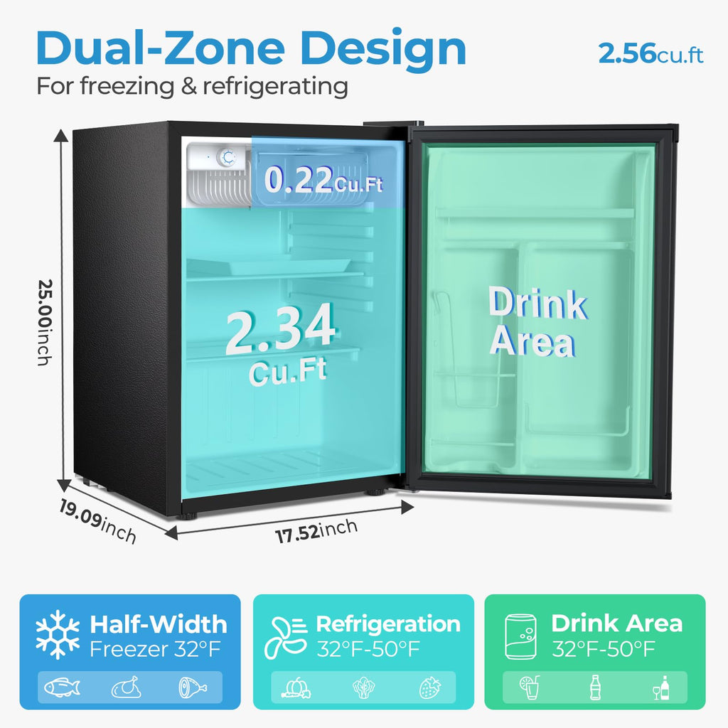 Antarctic Star 3.2 Cu.Ft. Mini Fridge with Freezer, Small Refrigerators with Adjustable Thermostat, Low Noise, Energy Saving, Compact Refrigerators