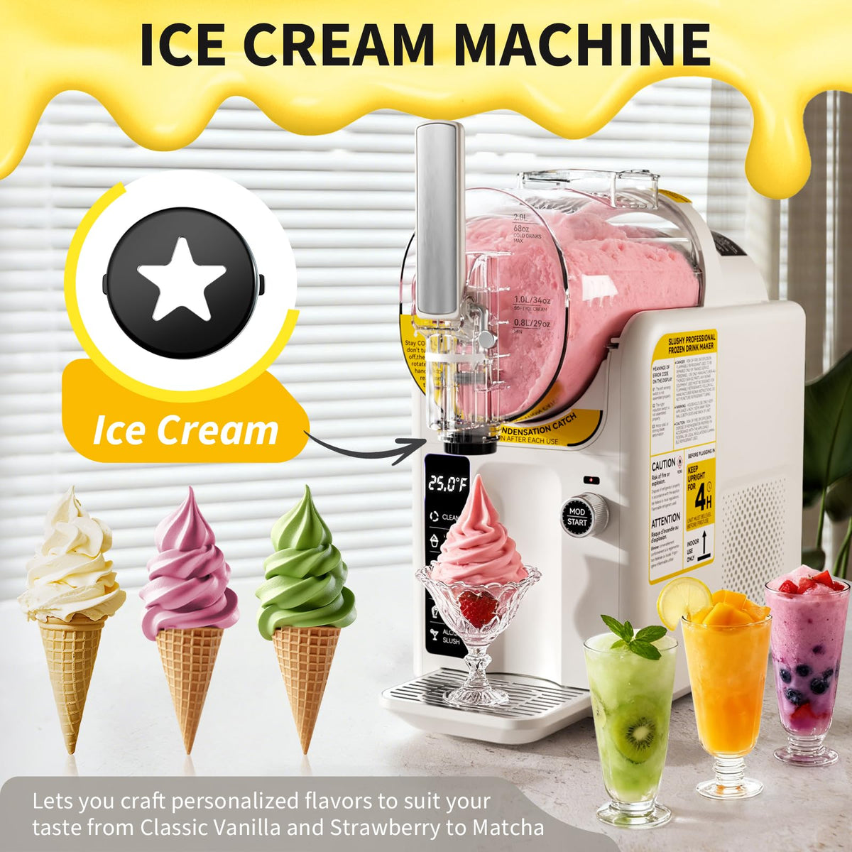 2 IN1 Ice Cream Maker Slushie Machine for Home - 88oz Slushy Machine Maker No Ice Needed Self Cleaning, Frozen Drink Machine, 5 Preset for Soft Serve