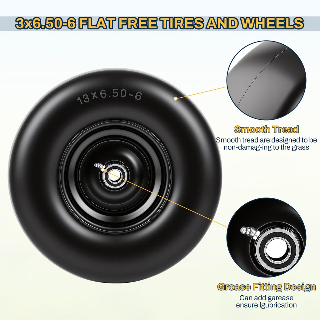 15x6.00-6 Flat Free Lawn Mower Tire and Wheel, 15x6-6 Front Tire Assembly