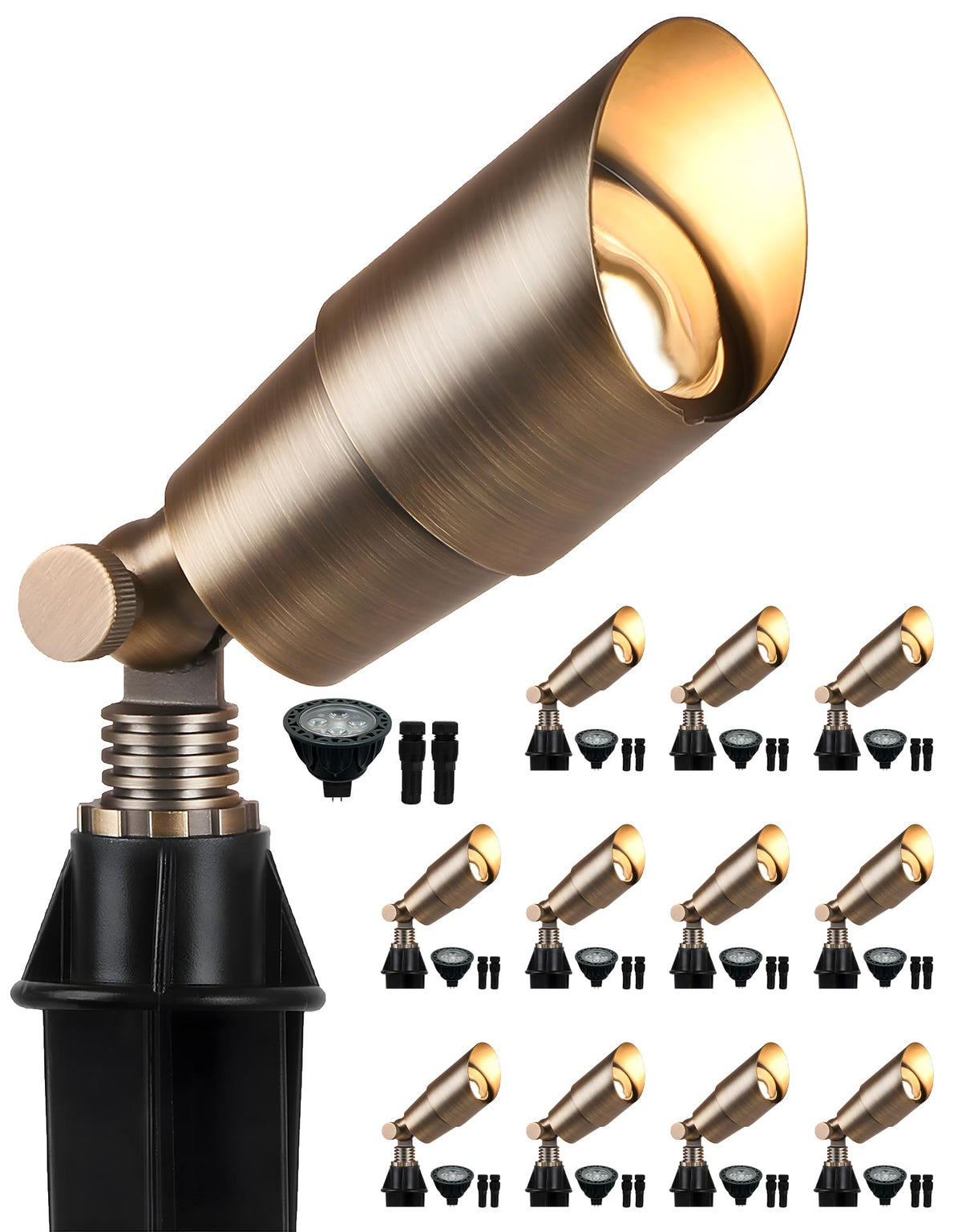 PARTPHONER Solid Brass Low Voltage Landscape Lighting, Wired 12V LED Landscape Spotlights with Aluminum Housing MR16 Bulb, Heavy Duty Outdoor