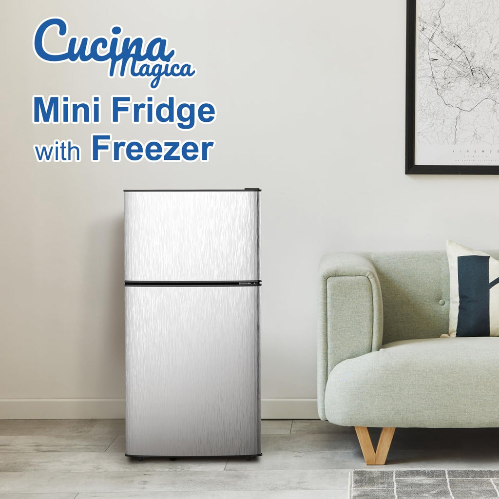 4.2 Cu Ft Mini Fridge for Bedroom, 2 Door Small Fridge, 7 Level Thermostat, LED Light, Small Refrigerator for Bedroom, Office, Dorm