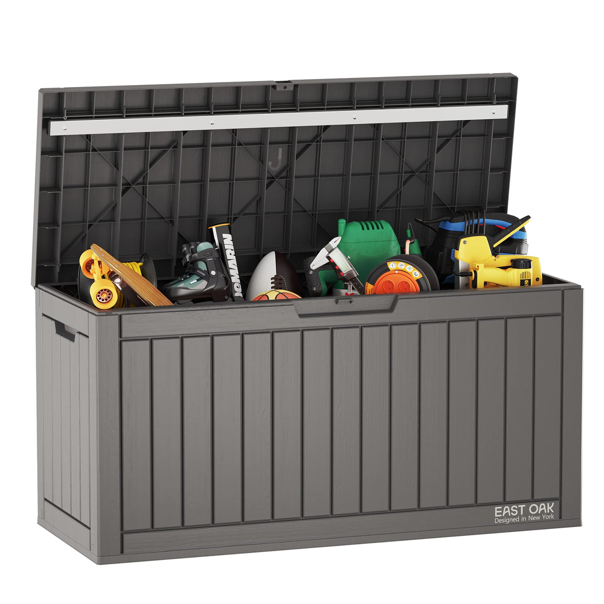 EAST OAK Outdoor Storage Box, 120 Gallon Deck Box with Stainless Steel Rods Large Resin Storage Bin for Patio Cushions, Garden Tools, Waterproof and