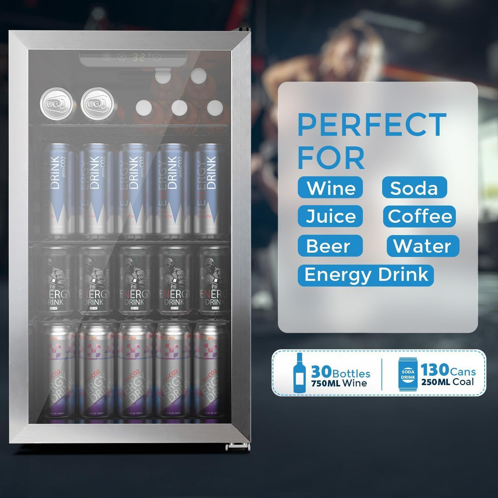 COWSAR 4.5 Cu.Ft Wine Fridge 37 Bottle, ETL Approved Freestanding Wine Cooler 145 Can Beverage Refrigerator with Stainless Steel Reversible Glass