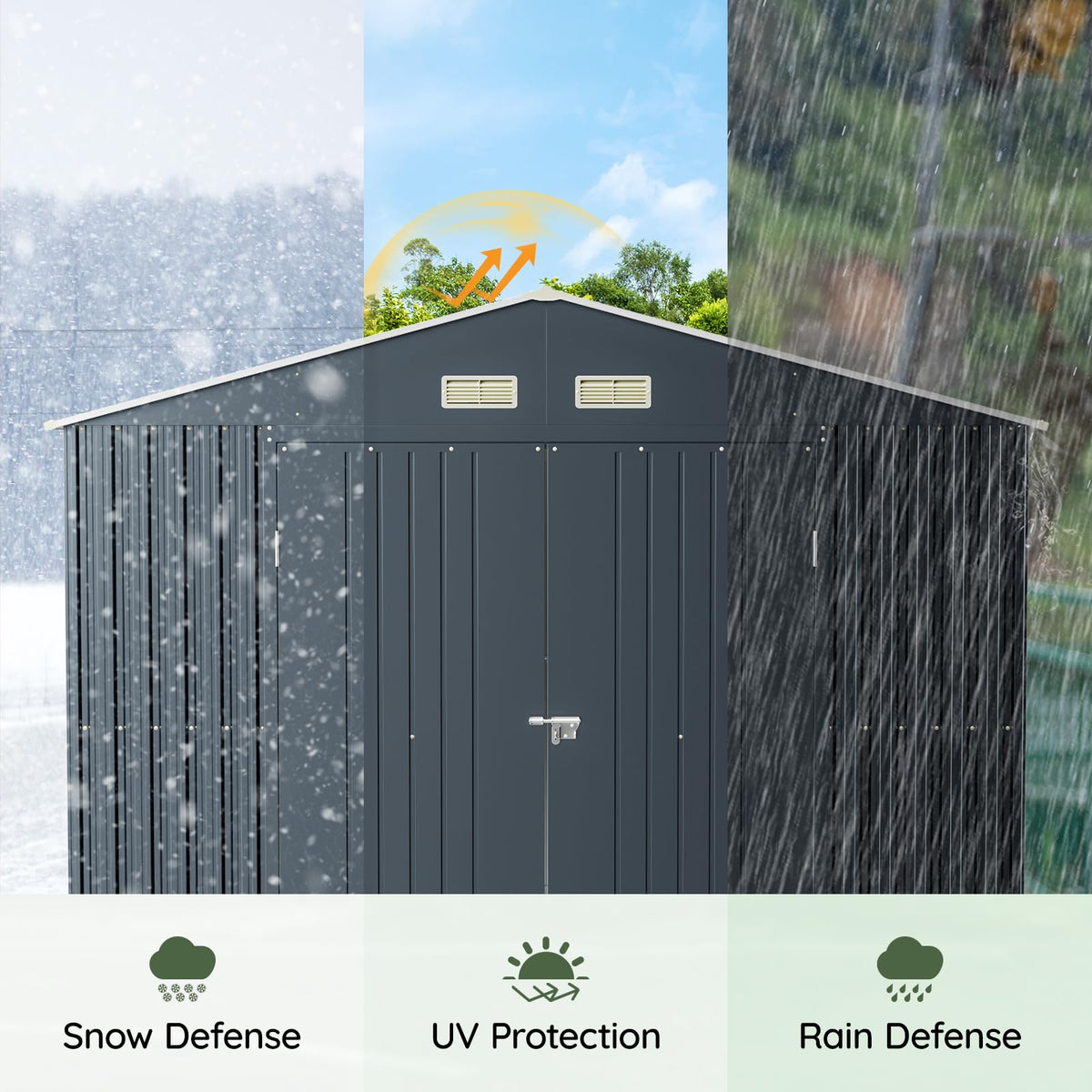 10x10 FT Outdoor Metal Storage Shed, Double Swing Doors, 2 Clear Windows,Tool Shed for Garden, Patio, Backyard Nightblue