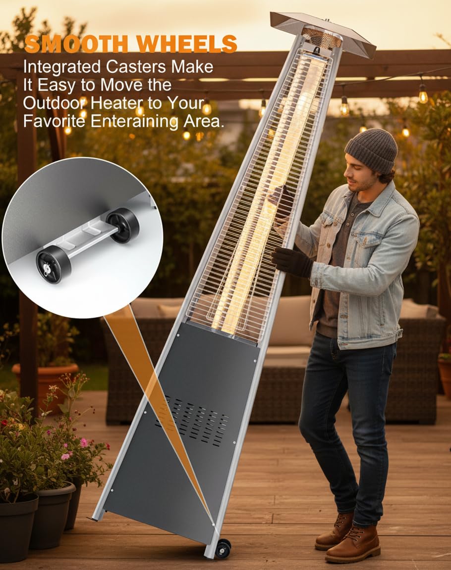 Pyramid Patio Heater, 48000 BTU Fast Heating Outdoor Heater for Large Spaces with Wheels & Weatherproof Cover, Triple Protection System for