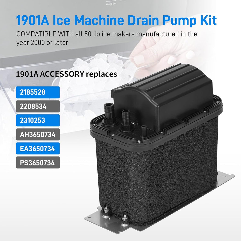 1901A Drain Pump Compatible with Whirlpool, Ice Machine Drain Pump Replaces 1901, 2185528, 2208534, 2310253, AH3650734, EA3650734, PS3650734