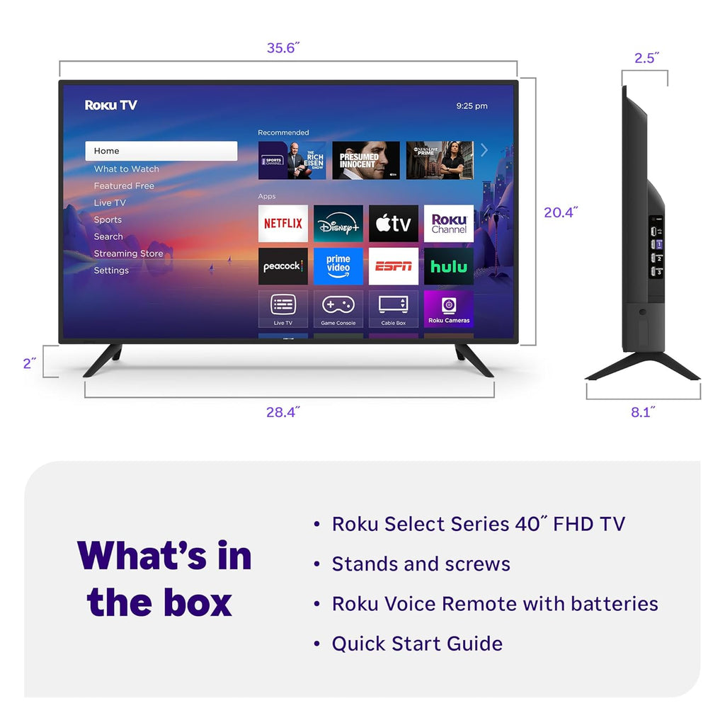 Roku Smart TV 2025 C 40-Inch Select Series, 1080p Full HD TV C RokuTV with Voice Remote C Flat Screen LED Television with Wi-Fi for Streaming Live