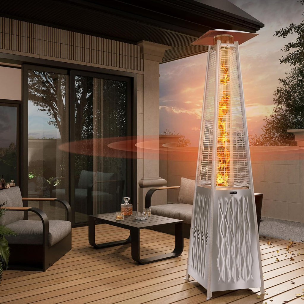EAST OAK 48,000 BTU Pyramid Patio Heater, Quartz Glass Tube Propane Outdoor Heater with Wheels, Triple Safety Protection, 2025 Upgrade for Home
