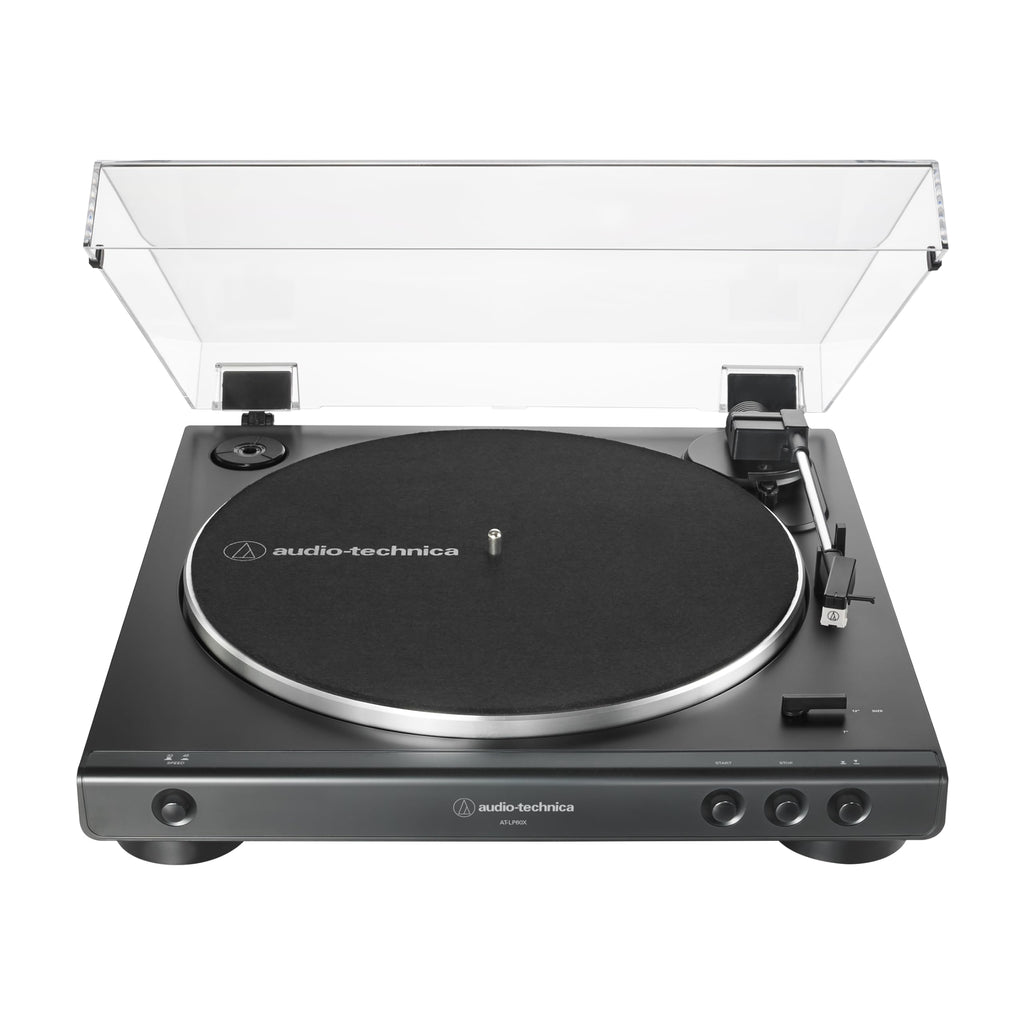 Audio-Technica AT-LP60X-BK Fully Automatic Belt-Drive Stereo Turntable, Black, Hi-Fi, 2 Speed, Dust Cover, Anti-Resonance, Die-Cast Aluminum Platter