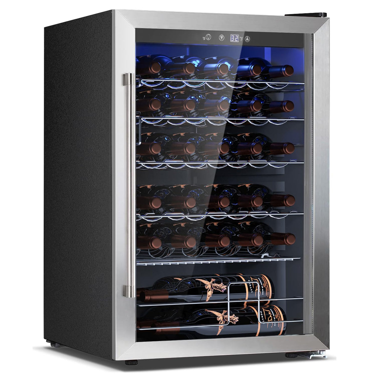 COWSAR 4.5 Cu.Ft Wine Fridge 37 Bottle, ETL Approved Freestanding Wine Cooler 145 Can Beverage Refrigerator with Stainless Steel Reversible Glass