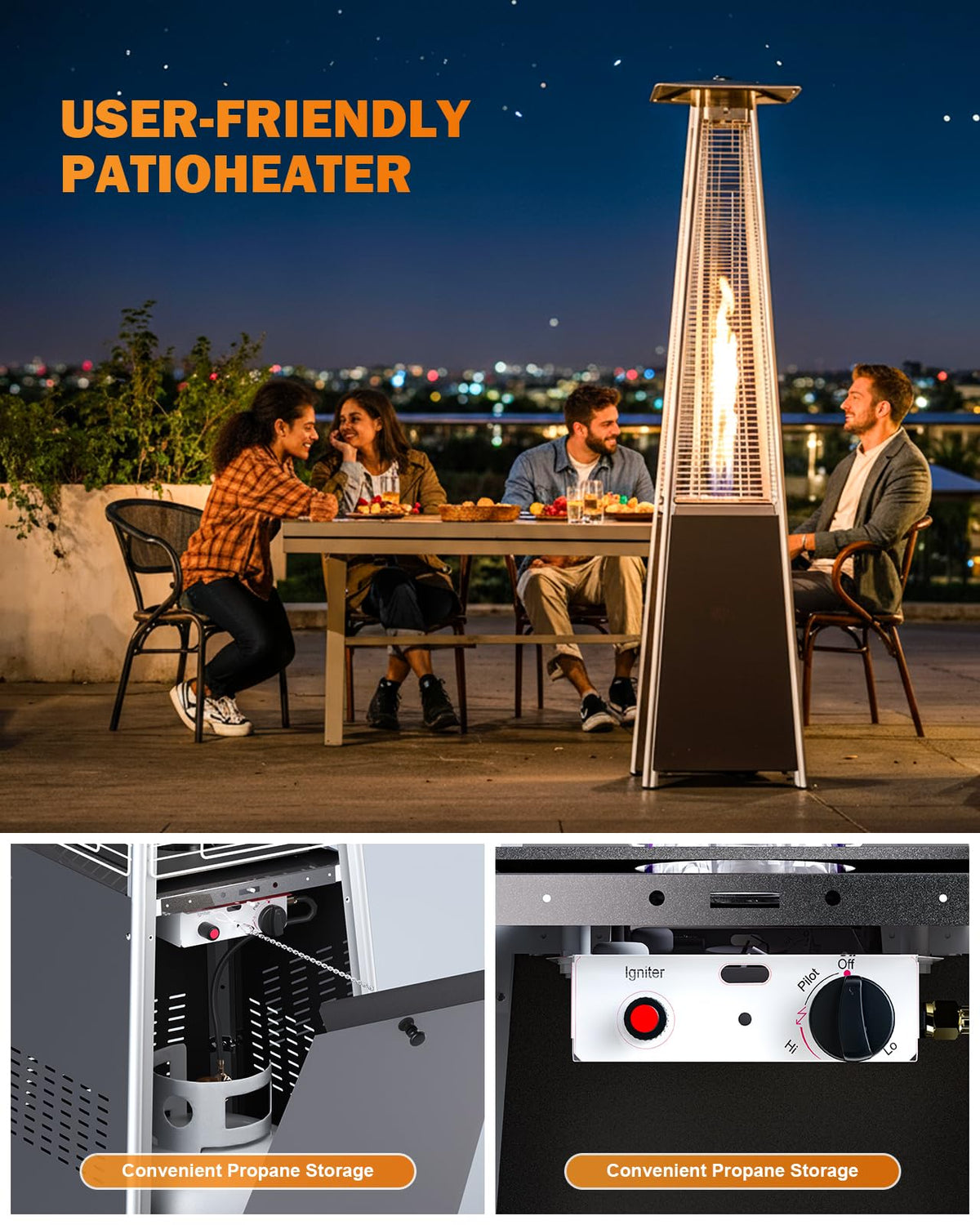 Pyramid Patio Heater, 48000 BTU Fast Heating Outdoor Heater for Large Spaces with Wheels & Weatherproof Cover, Triple Protection System for