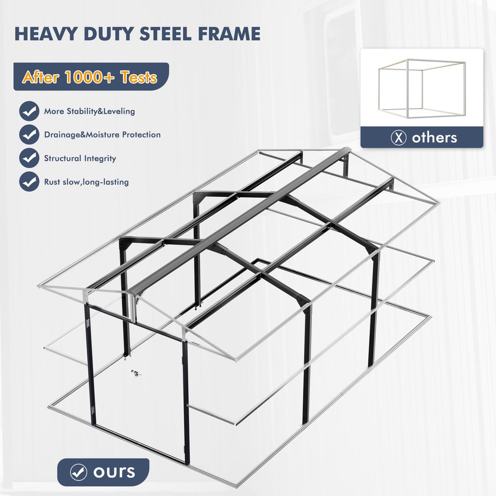 10x12 FT Metal Outdoor Storaged Shed with Floor Base Waterproof Heavy Duty Reinforced Frame with Unique Clear Roof Skyview Windows Air Vent for