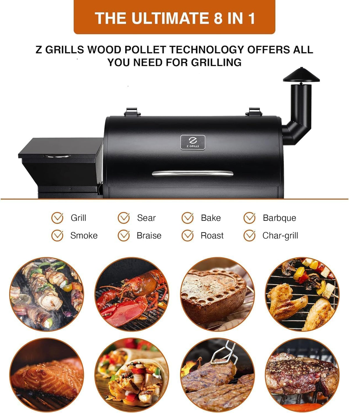 Z GRILLS ZPG-450A2 Wood Pellet Grill & Smoker, PID V3.0 Controller, 459 Sq in Cook Area, Foldable Shelf, Meat Probe, Rain Cover, 8 in 1 BBQ Grill