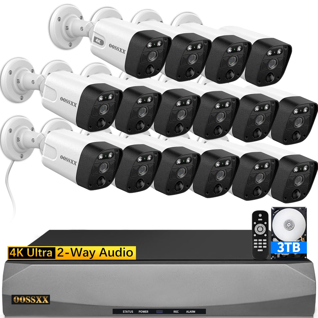 OOSSXX (4K/8.0 Megapixel & 130 Ultra Wide-Angle) 2-Way Audio PoE Outdoor Home Security Camera System Wired Outdoor Video Surveillance IP Cameras