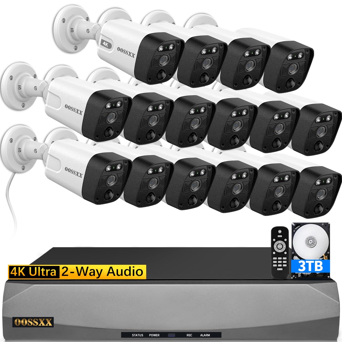 OOSSXX (4K/8.0 Megapixel & 130 Ultra Wide-Angle) 2-Way Audio PoE Outdoor Home Security Camera System Wired Outdoor Video Surveillance IP Cameras