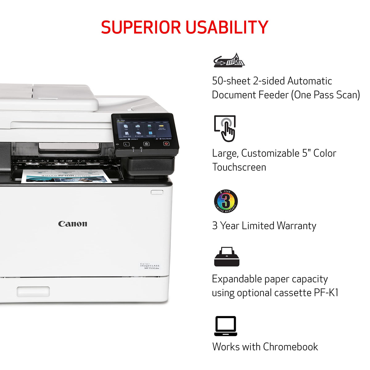 Canon Color imageCLASS MF753Cdw II - Wireless Duplex Laser Printer, All-in-One with Scanner, Copier, Fax, Auto Document Feeder, 3 Year Limited