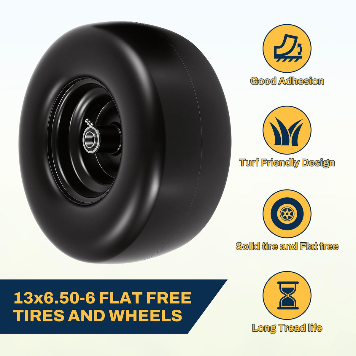 15x6.00-6 Flat Free Lawn Mower Tire and Wheel, 15x6-6 Front Tire Assembly