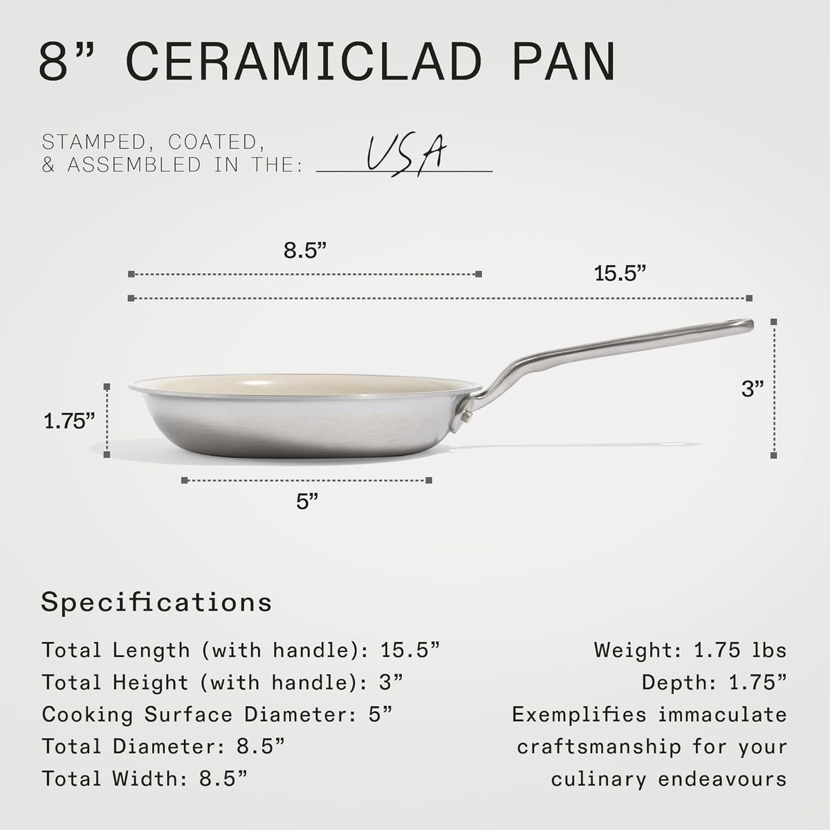 Made In Cookware - 3-Piece (Includes 8",10",12") Ceramic Non Stick Frying Pan Set (Stainless Handle) - 5-Ply Stainless Clad with Stay-Cool Handle