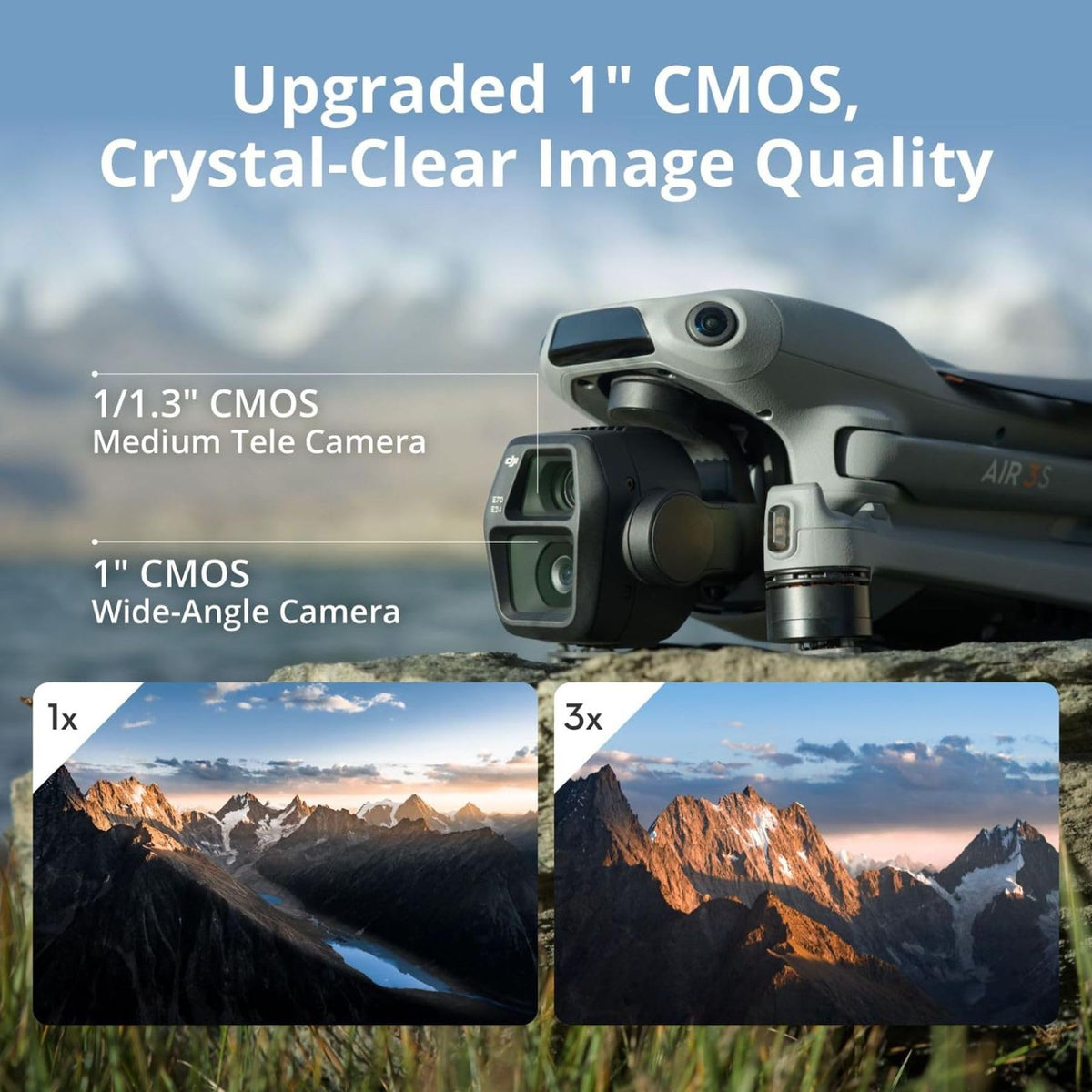 DJI Air 3S Fly More Combo (RC-N3), Drone with 1" CMOS Wide-Angle & Medium Tele Camera, 4K/60fps HDR Video, Nightscape Omnidirectional Obstacle