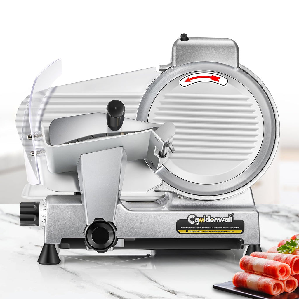 CGOLDENWALL Meat Slicer Machine, 10" 240W Electric Deli Meat Cheese Food Slicer, 0-1/2" Adjustable Thickness Semi-Auto Frozen Meat Slicer for Home &