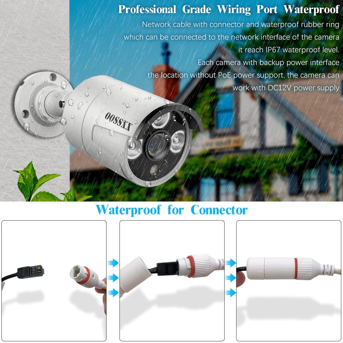 OOSSXX (4K/8.0 Megapixel & 130 Ultra Wide-Angle) 2-Way Audio PoE Outdoor Home Security Camera System Wired Outdoor Video Surveillance IP Cameras