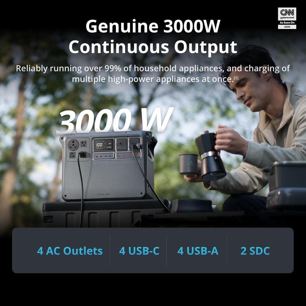 DJI Power 2000 Portable Power Station, 2048Wh LFP Battery, Compact Size, 3000W Stable Output, 0-80% Recharge in 55 Mins, Electric Generator for Home