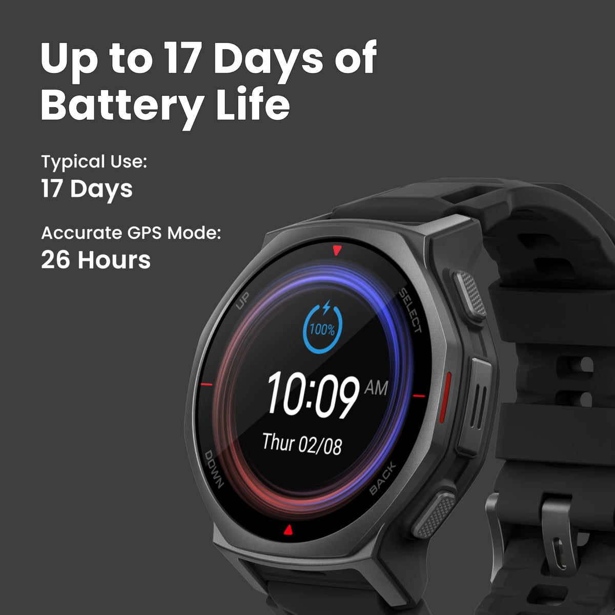 Amazfit T-Rex 3 Pro Outdoor Smart Watch 48mm Sapphire AMOLED Display, Ti Bezel, Dual Band GPS, Offline Maps, 25 Days Battery, Built-in Flashlight, 10