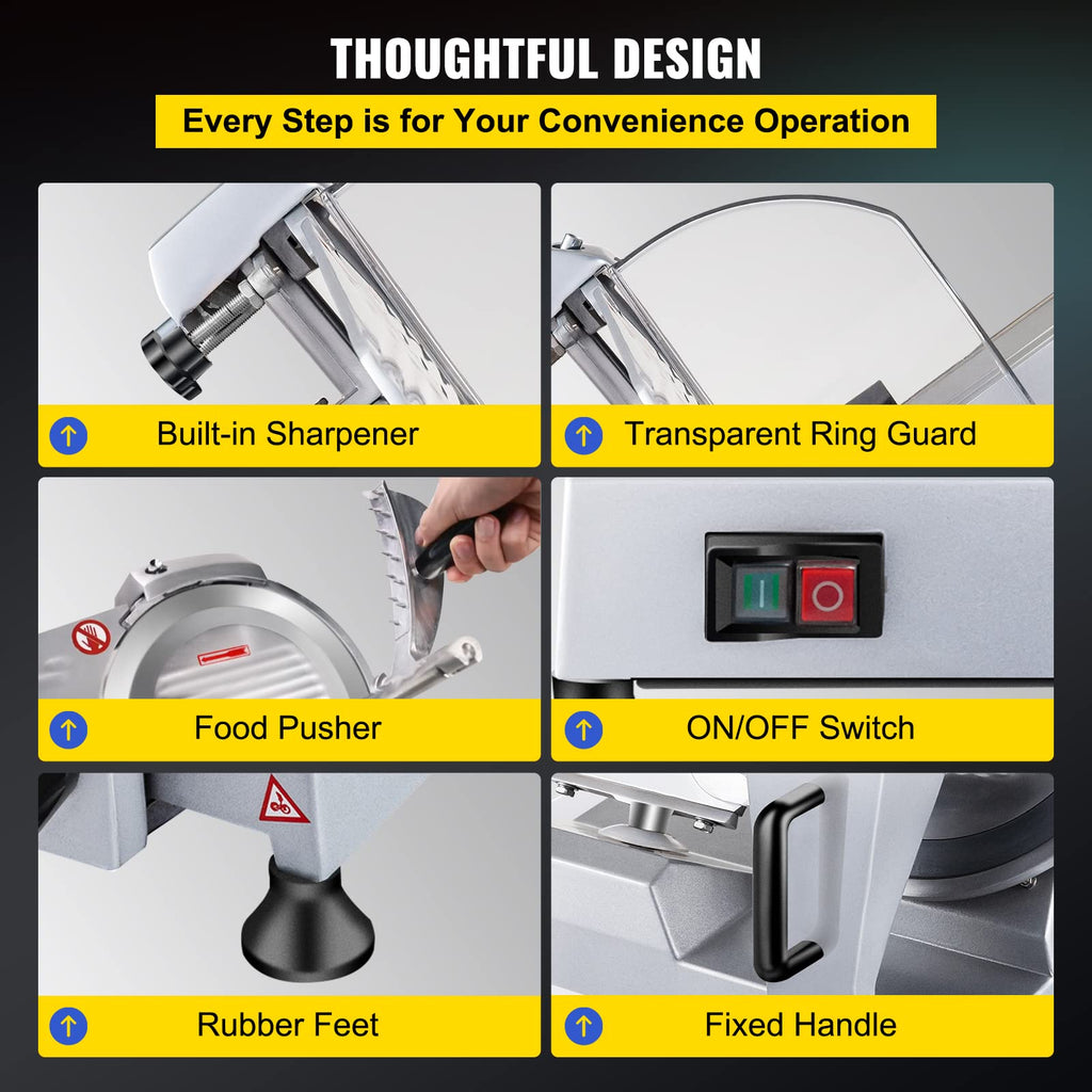 VEVOR Commercial Meat Slicer, 10 inch Electric Food Slicer, 240W Frozen Meat Deli Slicer, Premium Chromium-plated Steel Blade Semi-Auto Meat Slicer