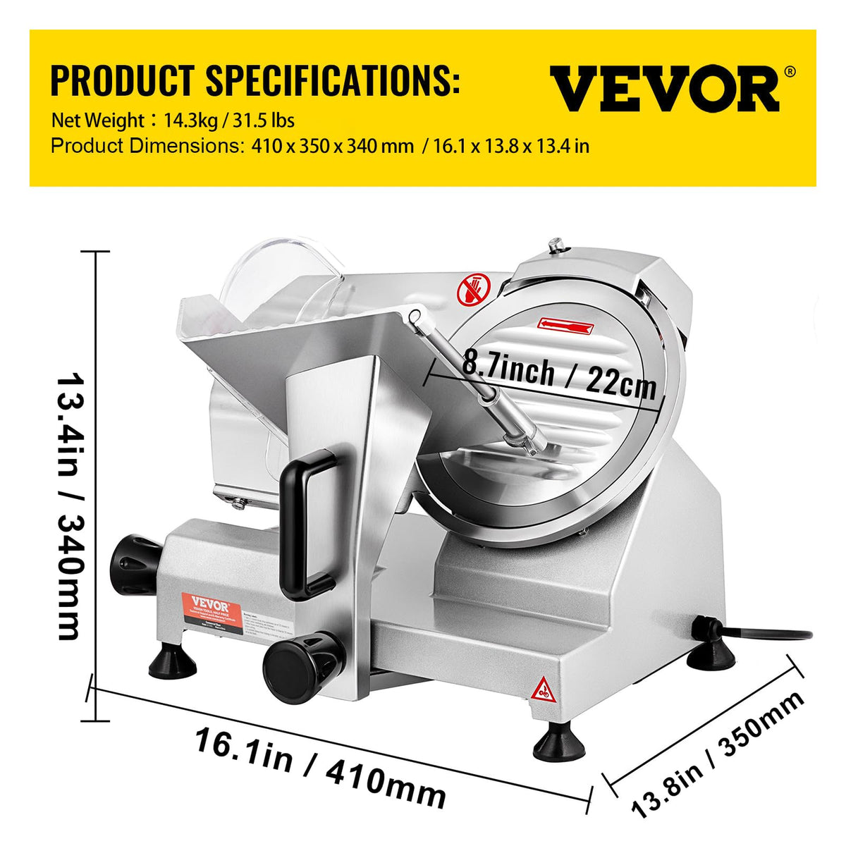 VEVOR Commercial Meat Slicer, 10 inch Electric Food Slicer, 240W Frozen Meat Deli Slicer, Premium Chromium-plated Steel Blade Semi-Auto Meat Slicer