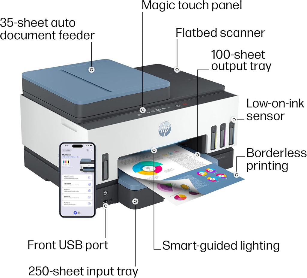 HP Smart Tank 7602 Wireless All-in-One Ink Tank Printer, Scanner, Copier with 2 Years of Ink Included, Best-for-Home Office, Cartridge-Free