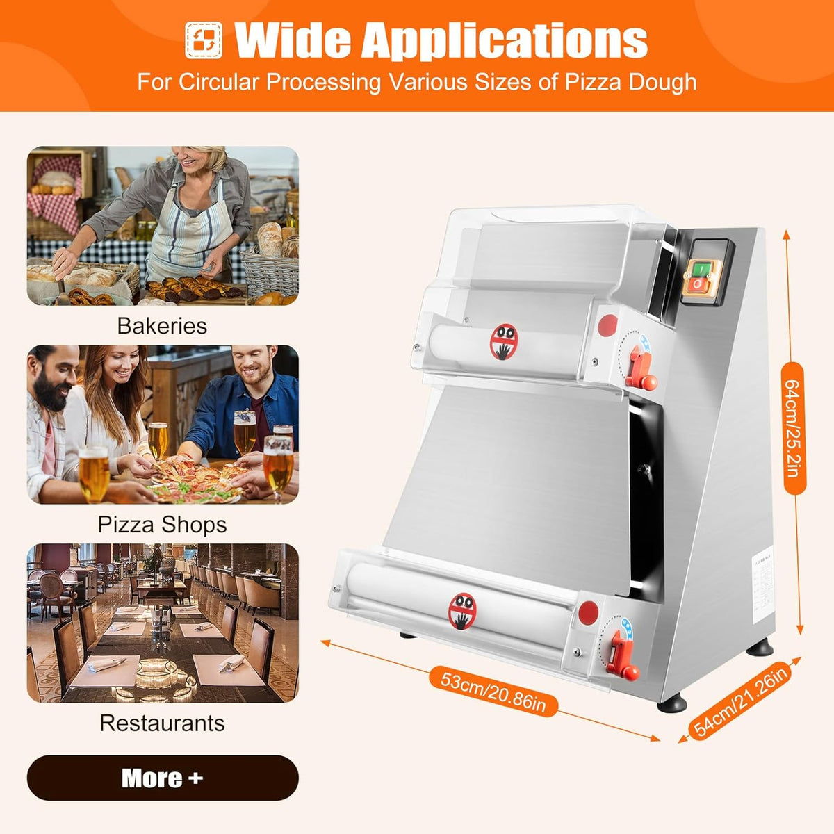 370W 110V Commercial Dough Roller Sheeter, Electric Pastry Press Making Machine, Pizza Press Pizza Thickness Adjustable Dough Machine for Bakeries