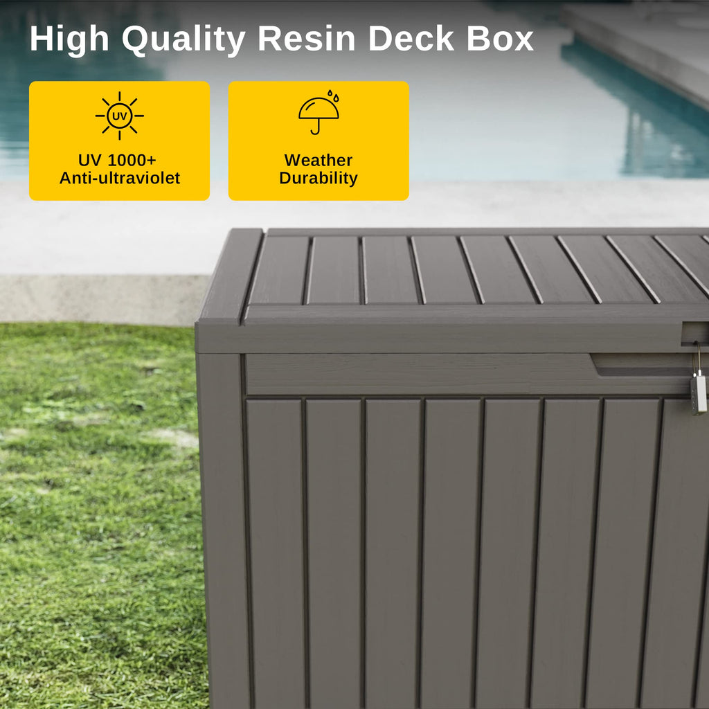 EAST OAK Outdoor Storage Box, 120 Gallon Deck Box with Stainless Steel Rods Large Resin Storage Bin for Patio Cushions, Garden Tools, Waterproof and