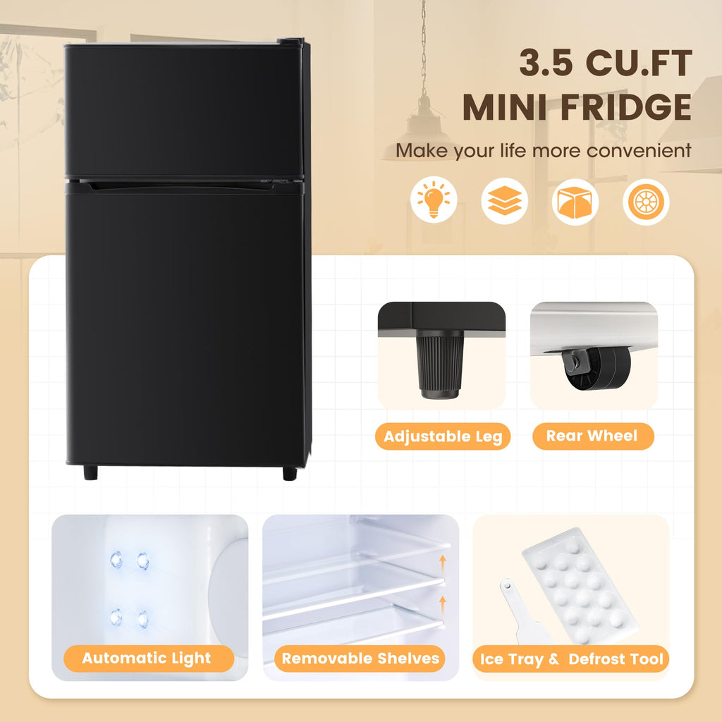 Manastin 3.5 Cu.Ft 2 Door Mini Fridge with Freezer, Small Refrigerator, 7 Level Adjustable Thermostat, Compact Fridge for Living Room, Dorm, Office