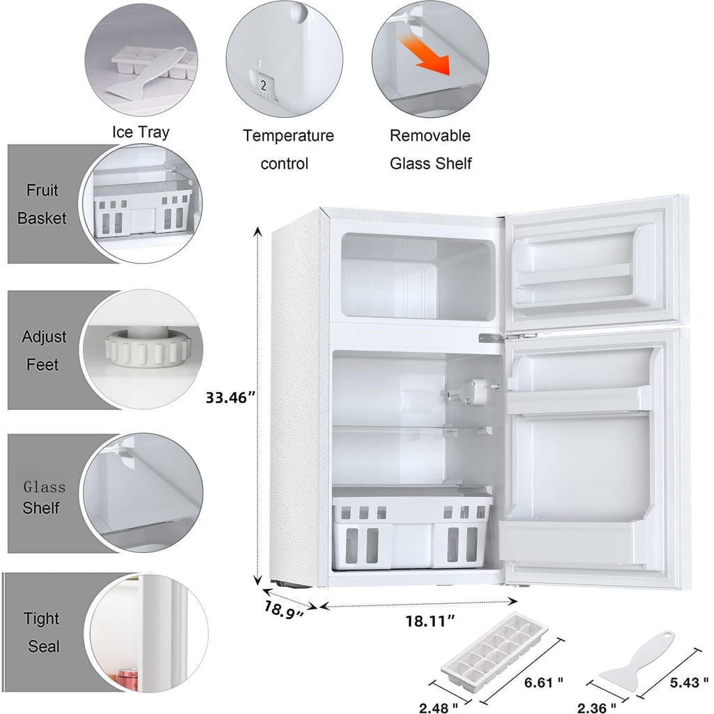 Antarctic Star Compact Refrigerator,3.2 Cu.Ft. Mini Separate Freezer Double 2-Door,Adjustable Removable Shelves for Basement,Apartment,Dorm,Office
