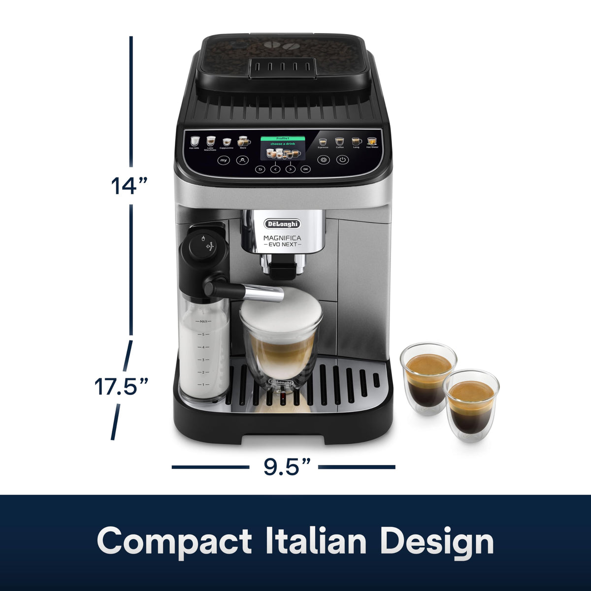 De'Longhi Magnifica Evo Automatic Espresso & Coffee Machine with Auto Milk Frother, Built-in Grinder & Auto-Clean Function - For Latte, Cappuccino