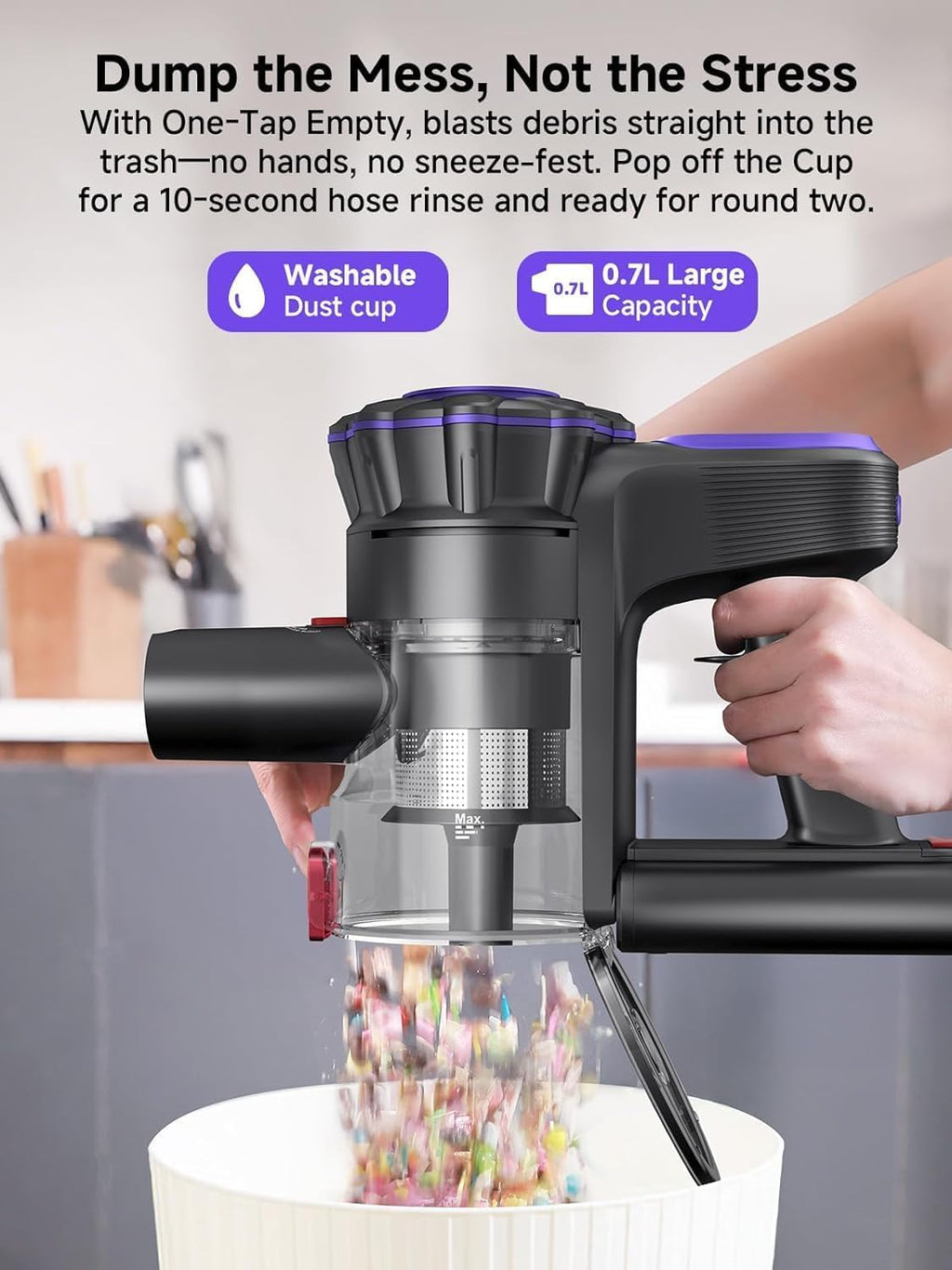 MONSGA Cordless Vacuum Cleaner, 45KPa 400W Stick Vacuum for Home, 50Mins Anti-Tangled Vacuum Cleaner with Charging Dock, Light-Weighted Handheld
