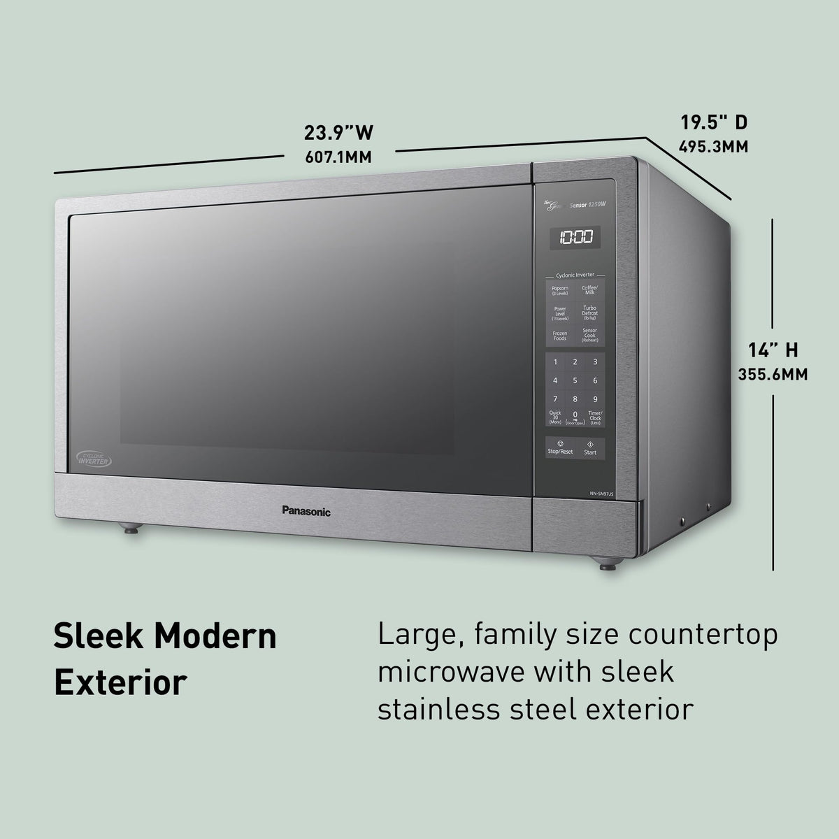 Panasonic Microwave Oven, Stainless Steel Countertop/Built-In Cyclonic Wave with Inverter Technology and Genius Sensor, 2.2 Cu. Ft, 1250W, NN-SN97JS