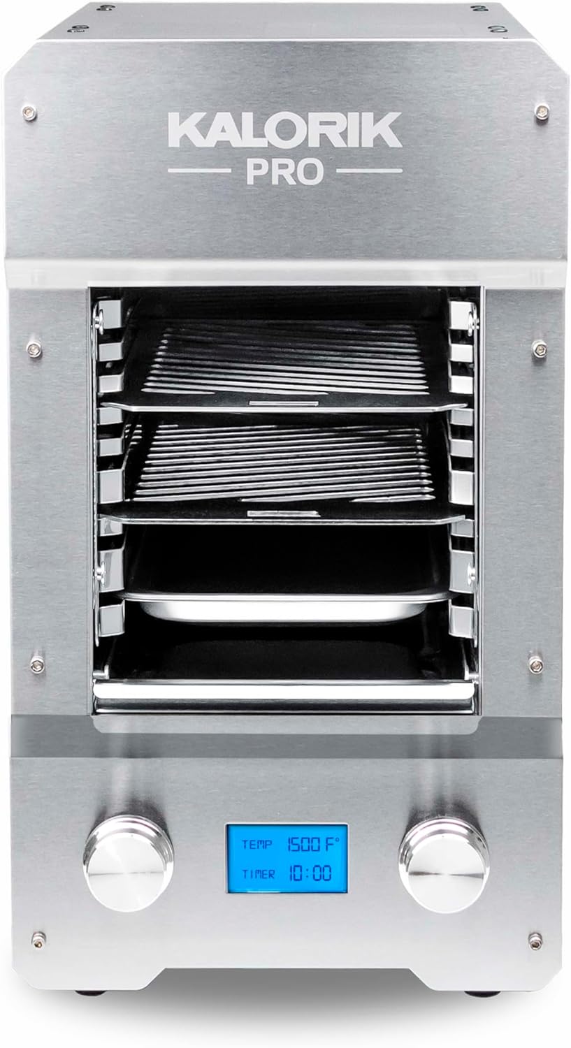 Kalorik Steakhouse Grill Pro Electric Broiler, 1500F Stainless Steel Steak Cooker with 2 Grill Plates, Electric Grill for BBQ Burgers & Fish, 1600