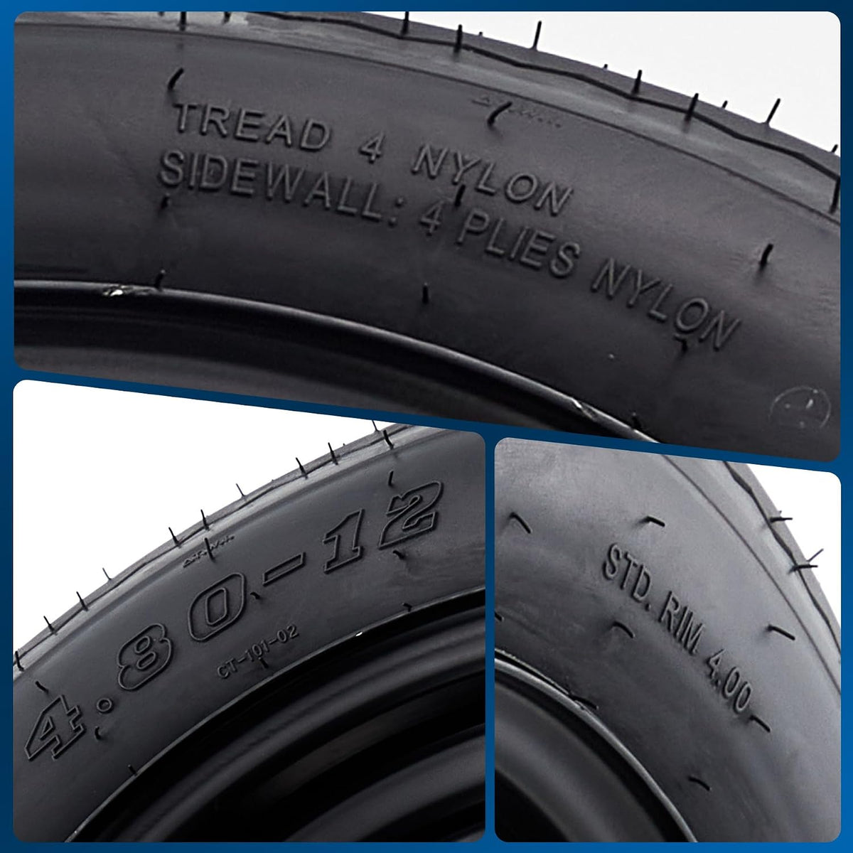 4.80-12 4.80x12 480-12 4.80-12 Trailer Tires with 12 in Rims, 5 Lug on 4.5 in, Load Range C, 6PR, Black