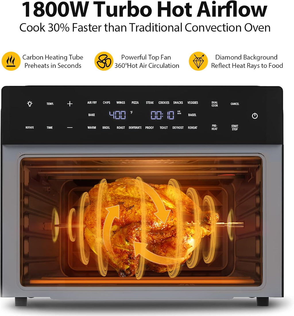 Beelicious 32QT Extra Large Air Fryer, 19-In-1 Air Fryer Toaster Oven Combo with Rotisserie and Dehydrator, Digital Convection Oven Countertop