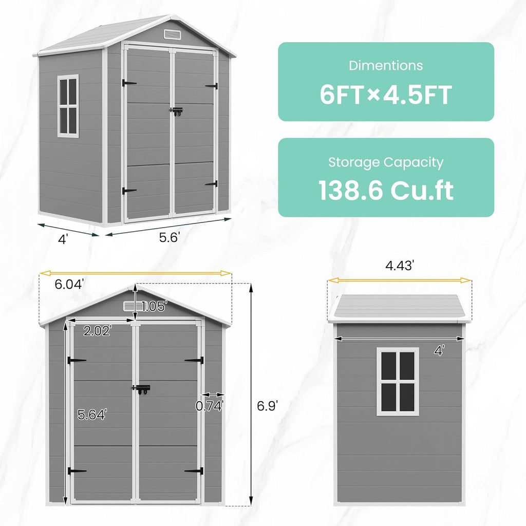 UDPATIO Outdoor Resin Storage Shed 6x4.5 FT, Plastic Garden Shed for Bike, Garbage Can, Tool, Outside Sheds with Lockable Door for Backyard, Patio