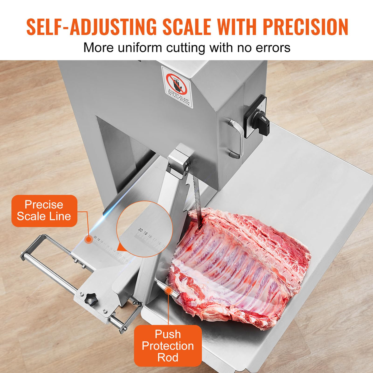 Commercial Electric Meat Bandsaw, 1500W Stainless Steel Countertop Bone Sawing Machine, Workbeach 19.3" x 15", 0.16-7.9 Inch Cutting Thickness