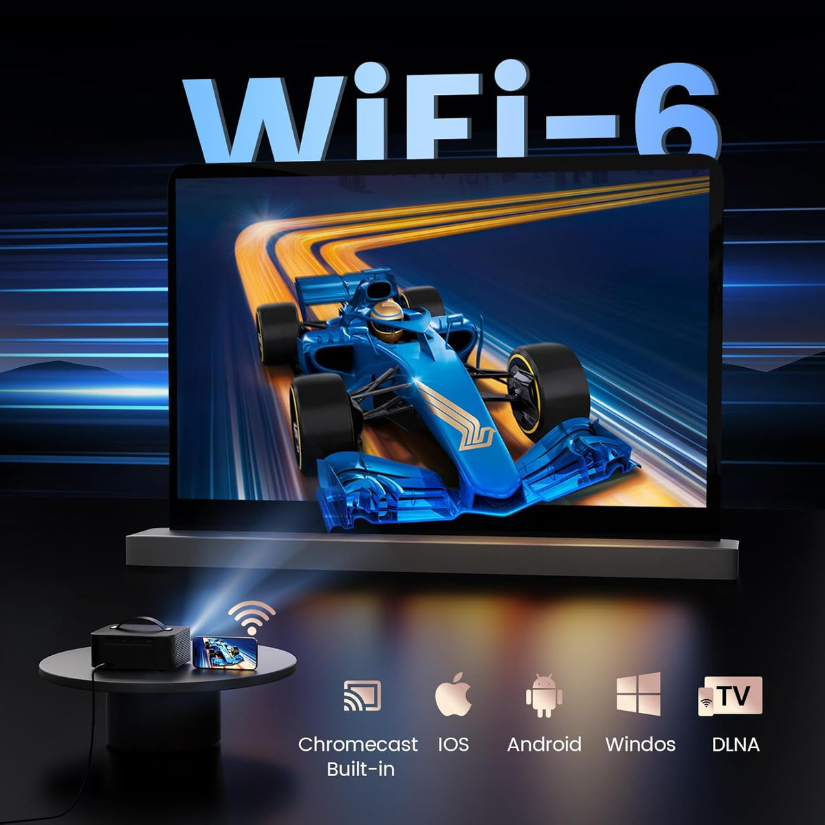[1500 ANSI/Auto Focus/Built-in APPs] Outdoor-Projector-4K with Wifi6 and Bluetooth, Smart TV OS & DoIby Audio, Portable Projector with YouTube
