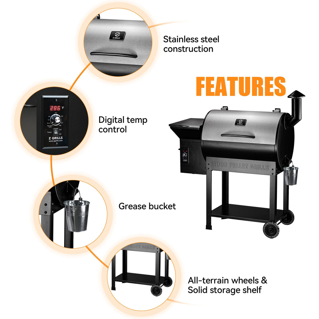 Z GRILLS ZPG-450A2 Wood Pellet Grill & Smoker, PID V3.0 Controller, 459 Sq in Cook Area, Foldable Shelf, Meat Probe, Rain Cover, 8 in 1 BBQ Grill