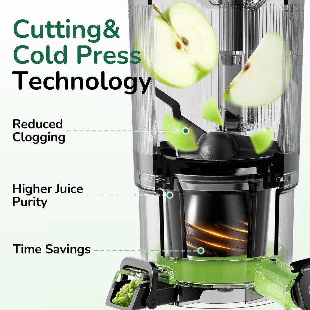 Canoly C16 Cold Press Juicer, with a 6" Wide Chute & Self-Precut, 3-in-1 Strainers (Juice & Sorbet & Nut Milk), BPA-Free Construction, Powered by a