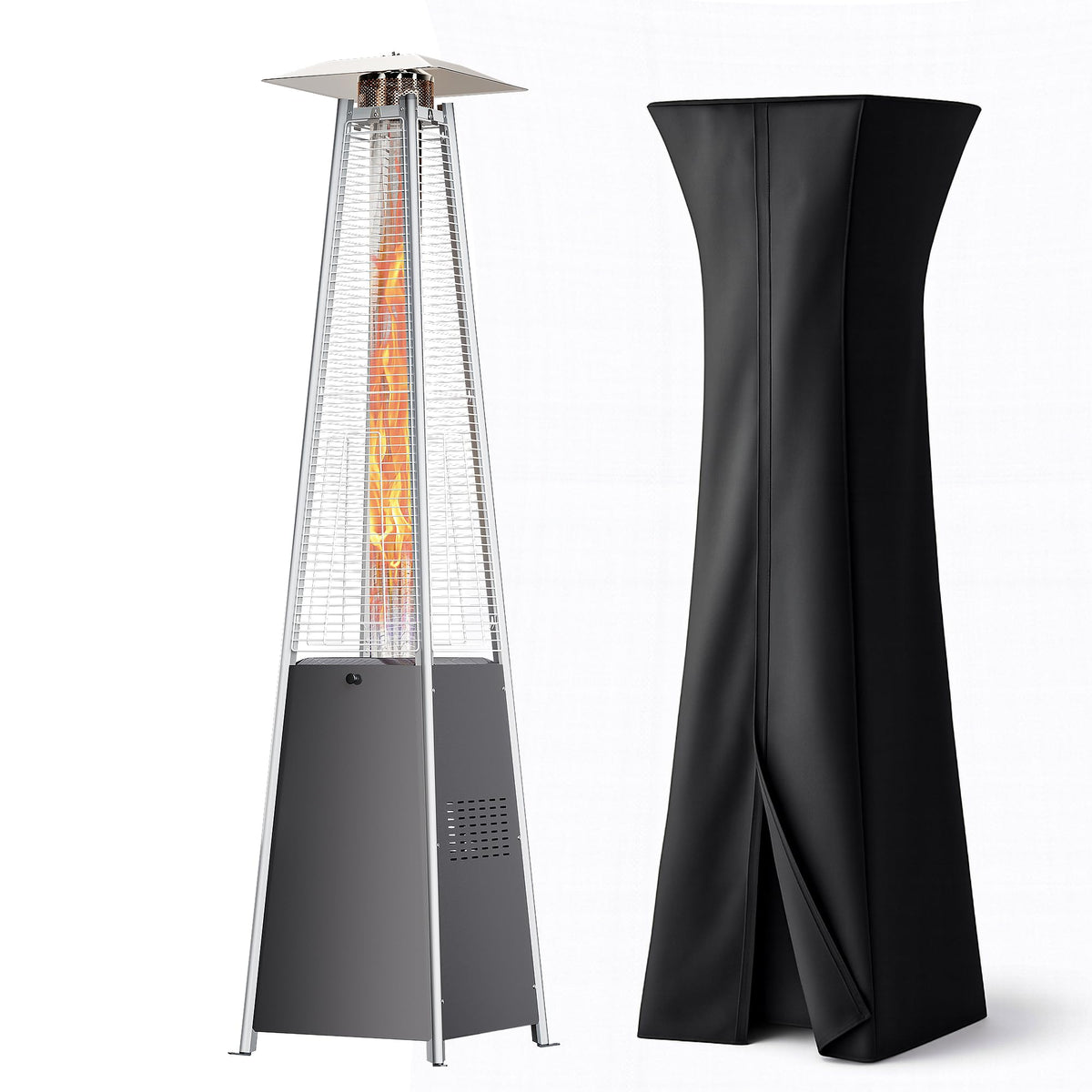 Pyramid Patio Heater, 48000 BTU Fast Heating Outdoor Heater for Large Spaces with Wheels & Weatherproof Cover, Triple Protection System for