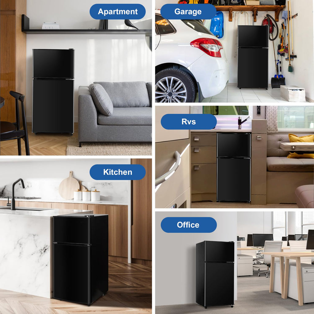 4.2 Cu Ft Mini Fridge for Bedroom, 2 Door Small Fridge, 7 Level Thermostat, LED Light, Small Refrigerator for Bedroom, Office, Dorm