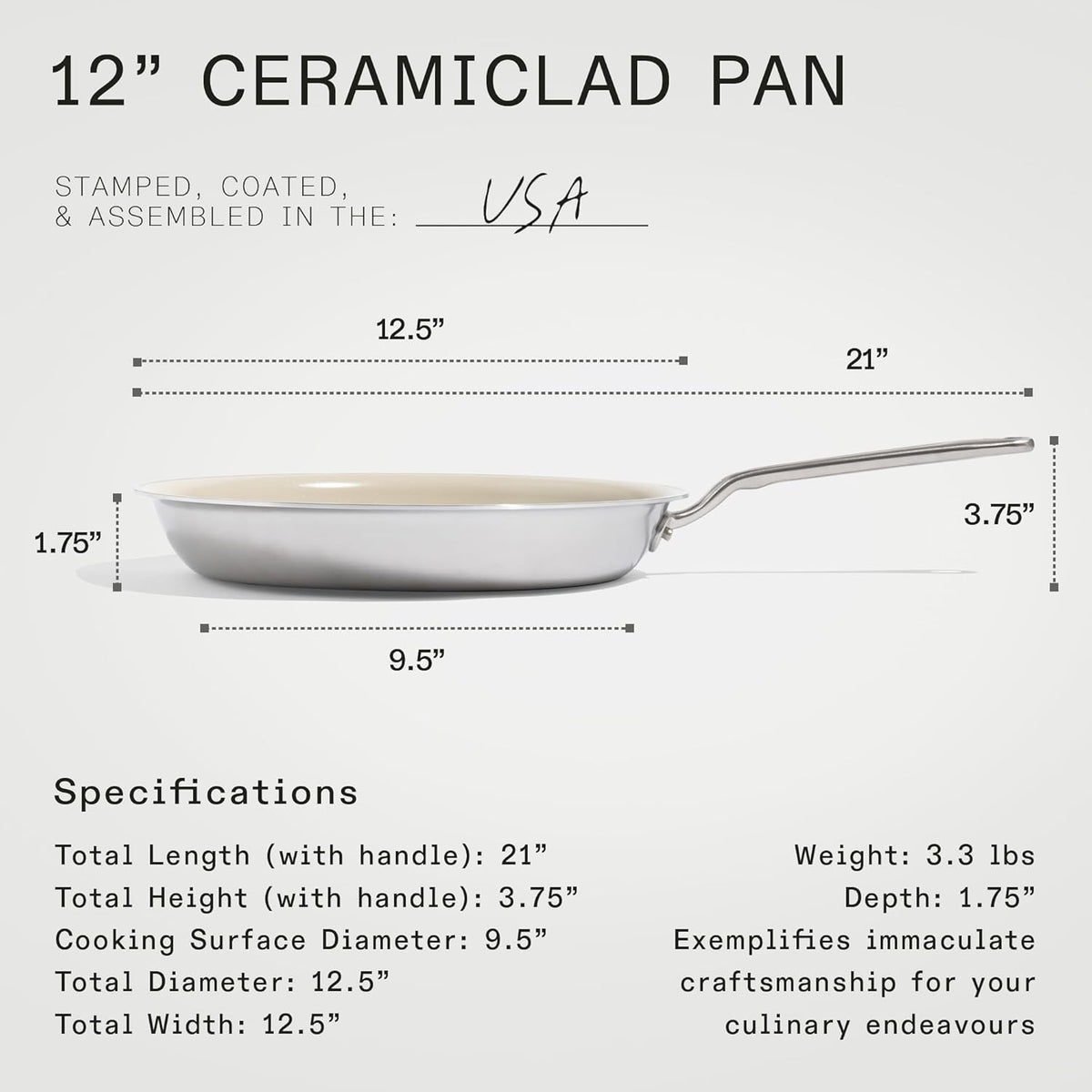Made In Cookware - 3-Piece (Includes 8",10",12") Ceramic Non Stick Frying Pan Set (Stainless Handle) - 5-Ply Stainless Clad with Stay-Cool Handle