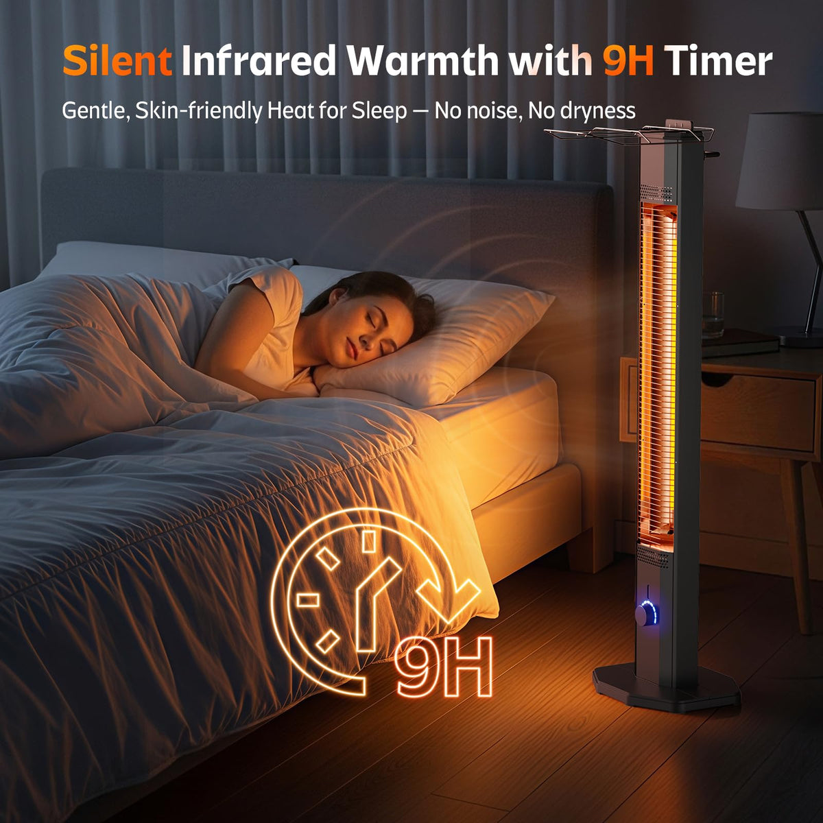 Outdoor Electric Patio Heater, 42-inch 1500W Infrared Tower Heater with 9 Heat Settings & 9H Timer, IPX5 Waterproof, Safety Lock, Tip-Over & Overheat
