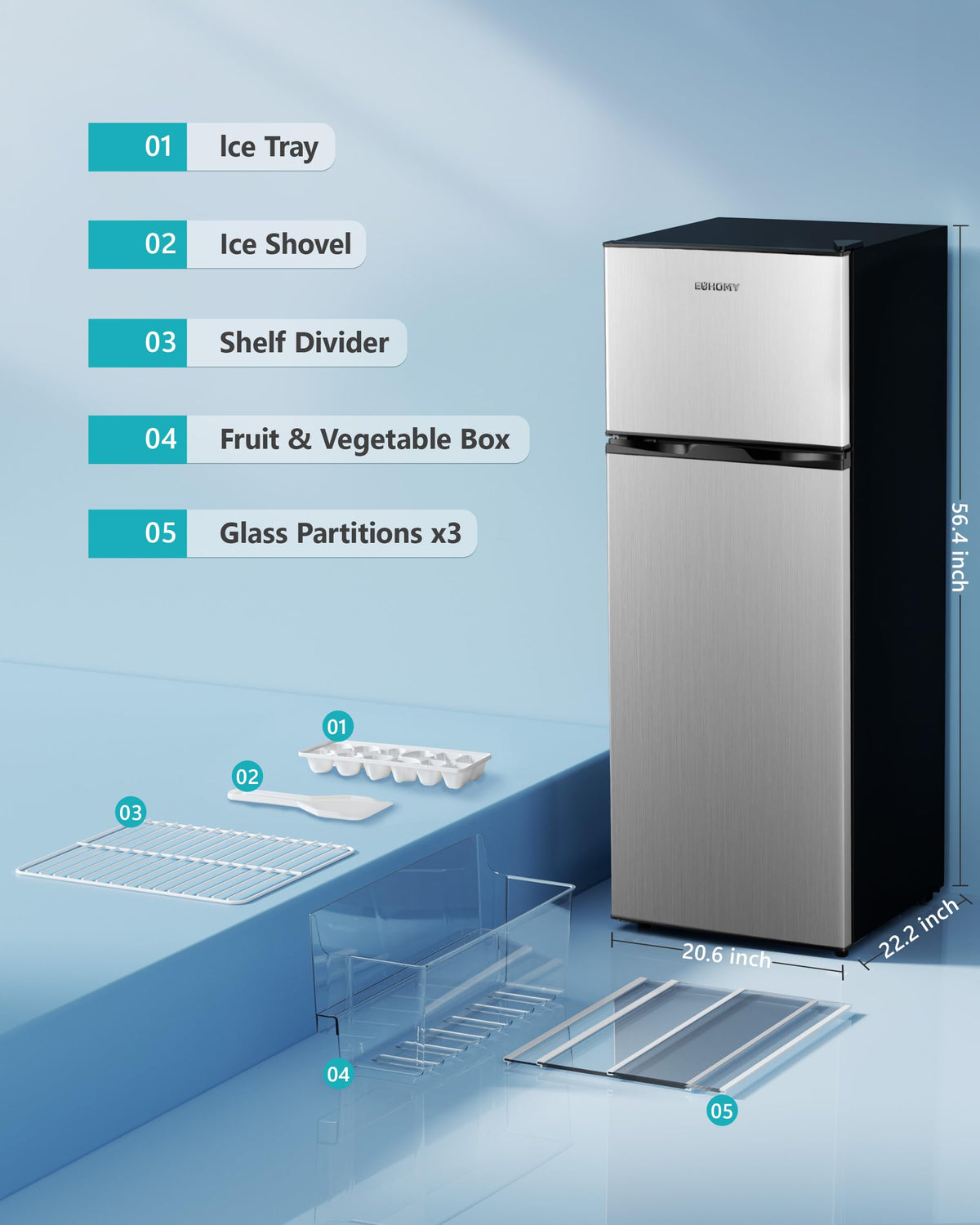 EUHOMY 7.4 Cu.Ft. Refrigerator with Freezer, 2 Door Fridge, Large Capacity,Adjustable Thermostat, Refrigerator for Kitchen/Dorm/Apartment/Garage
